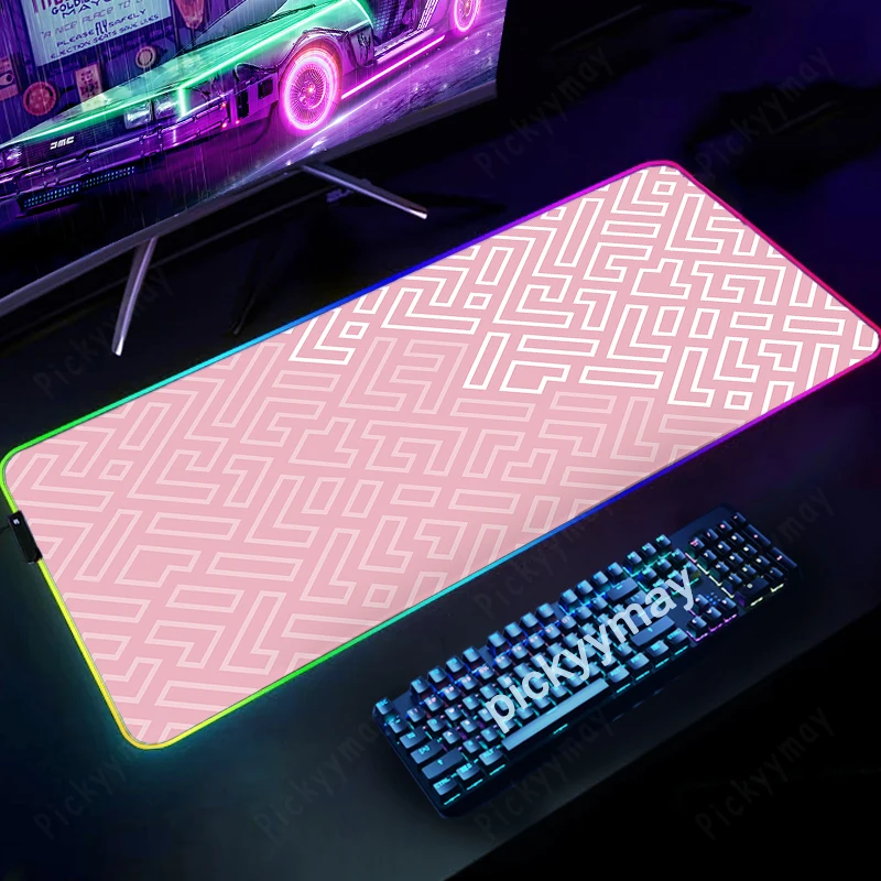 

Minimalist Geometric RGB Mouse Pad Gaming Mousepads LED Mouse Mat Keyboard Mat Anti-slip Pink Mousepad XXL Luminous Desk Rugs