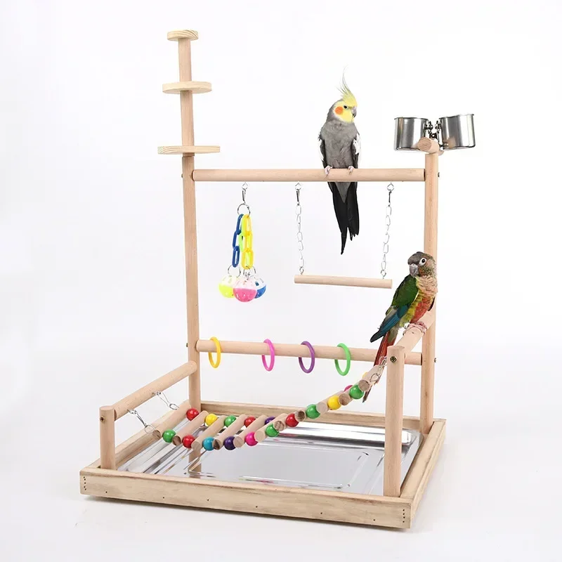 

Pet Bird Perch Swing Toys Wood Parrot Play Stand Standing Stick Ladder Training Interactive Tools Funny Bird Cage Supplies