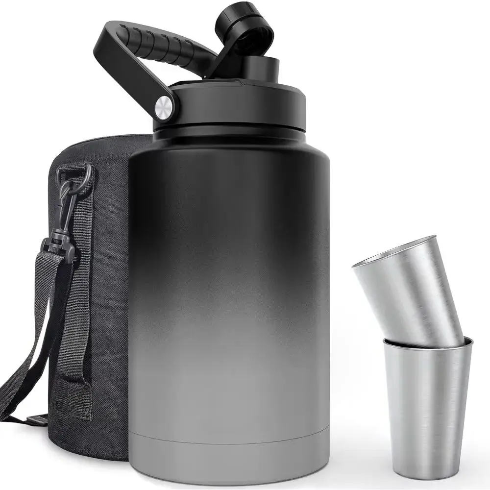 

Vacuum insulated water bottle, double wall 18/8 food grade stainless steel 192oz 128oz 84oz kettle with two stainless steel cups