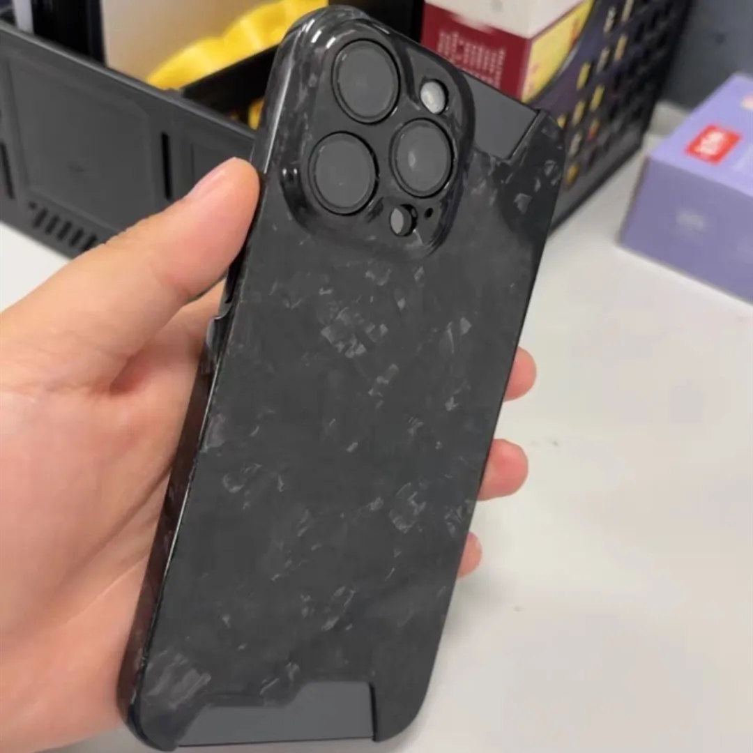 Glossy Forged Ultra Thin Genuine Pure Carbon Fiber Cover For iPhone 15 14 16 Pro Max Glitter Bling Irregular Shockproof Case