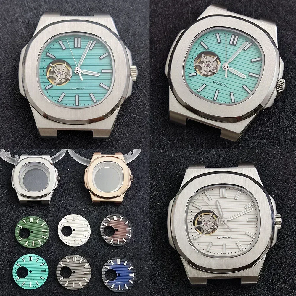 NH38 Case Hollow Dial Hands Stainless Steel Watch Case Bracelet Strap Watch Parts for Nautilus NH38 Automatic Movement Replace