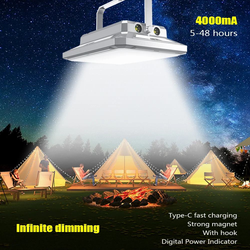 

D2 USB C Rechargeable LED Camping Strong Light with Magnet Portable Torch Infinite Dimming Tent Light Work Maintenance Lighting