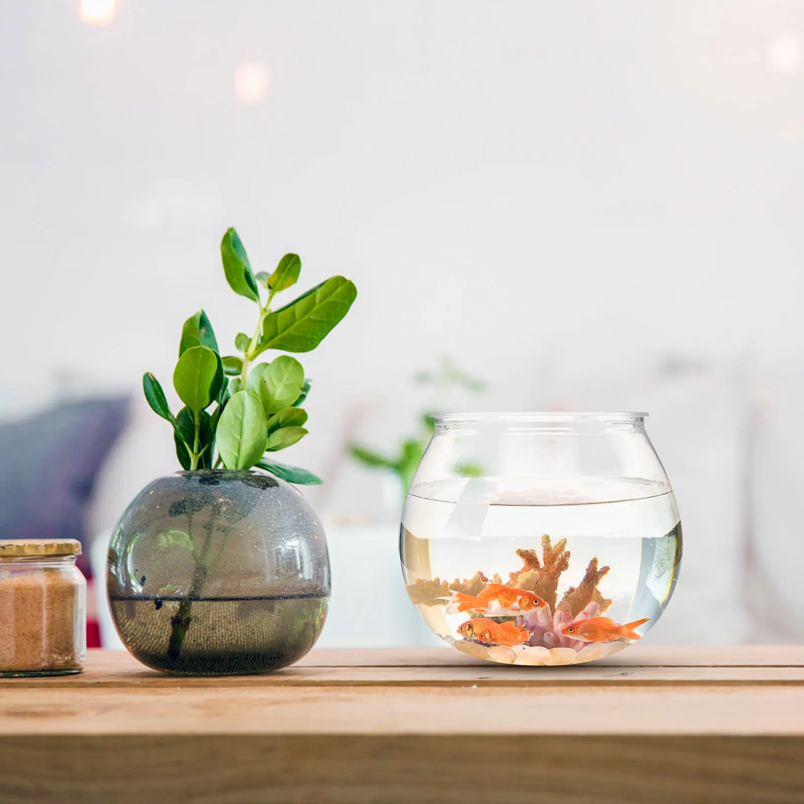 

3 Pcs Tabletop Fish Tank Small on The Office Desk Decor Bowl Plastic Transparent Pet