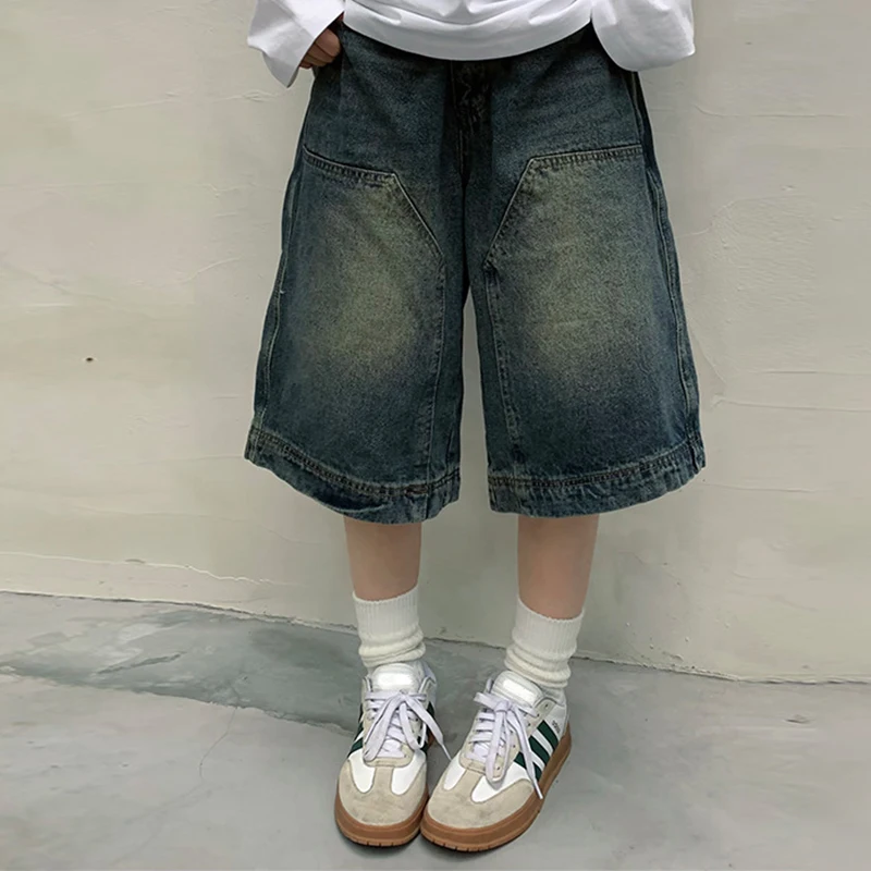 Y2K Vintage Baggy Jeans Shorts Womens Washed Wide Leg Capri Pants Casual Barrel Jeans Denim Shorts Mens Oversized Jorts