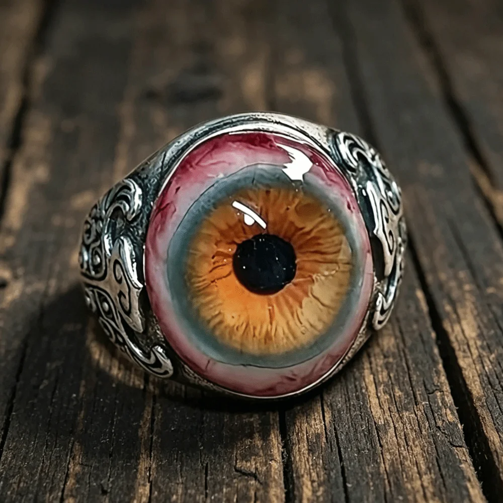 Alloy Realistic Eyeball Rings Carving Patterns Dark Lore Adjustable Open Ring Resin Gothic Realistic Bloodshot Eye Band Ring