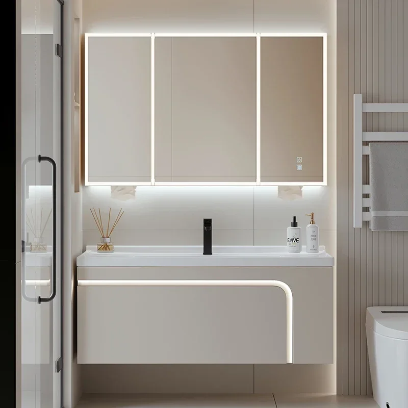 Bathroom new smart mirror ceramic integrated bathroom cabinet combined bathroom washstand cabinet