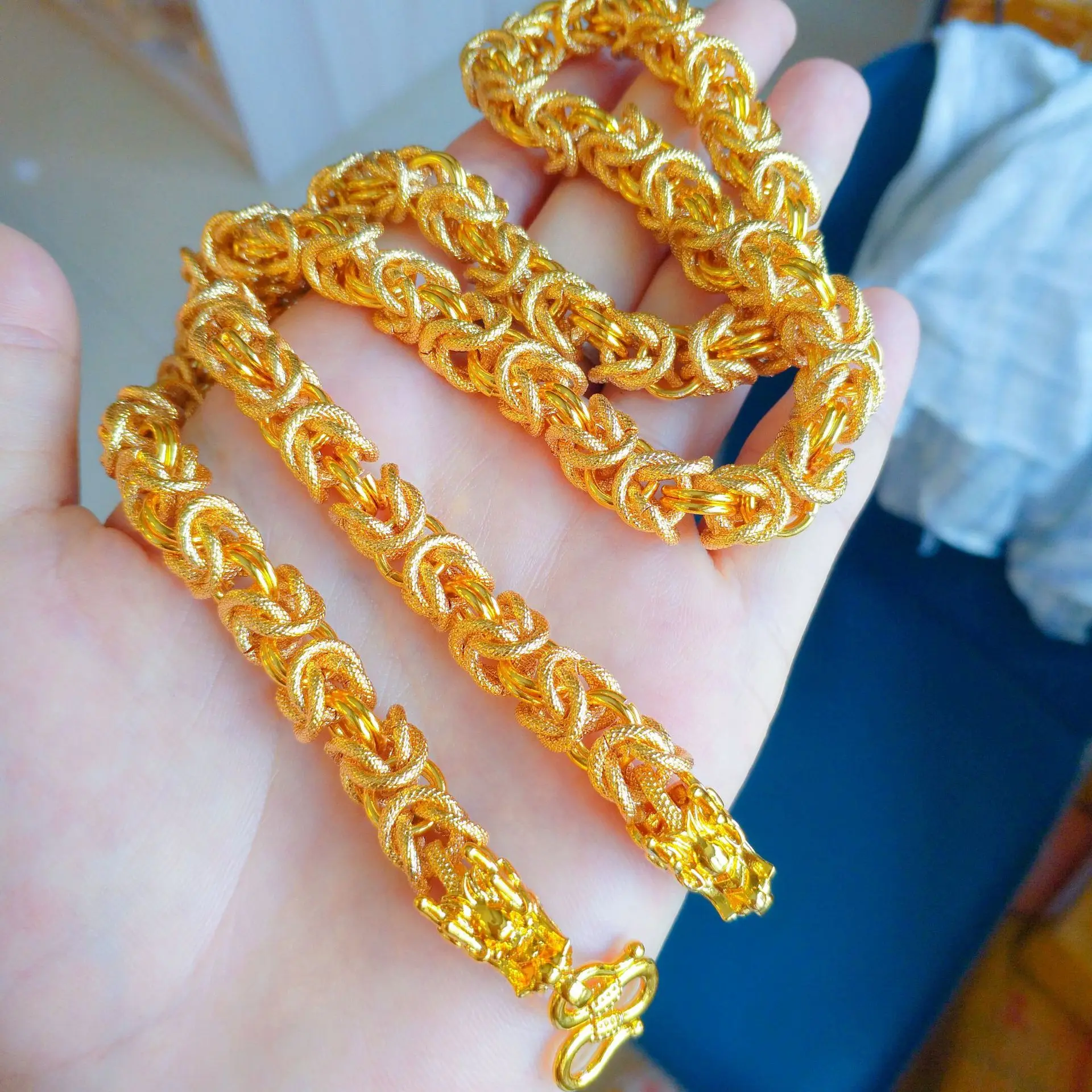 

9999 Gold Necklace Men's Faucet Collarbone Chain 24 Real Gold Dragon Boy Gold Men's Fashion Domineering Necklace Boss Chain