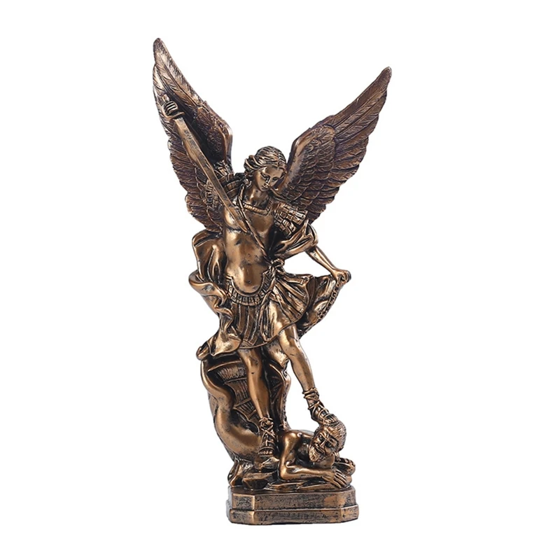 KX4B 12 Inch Archangel Michael Slaying Statue Collectible Angel Figurine Defeating Lucifer Religious Sculpture