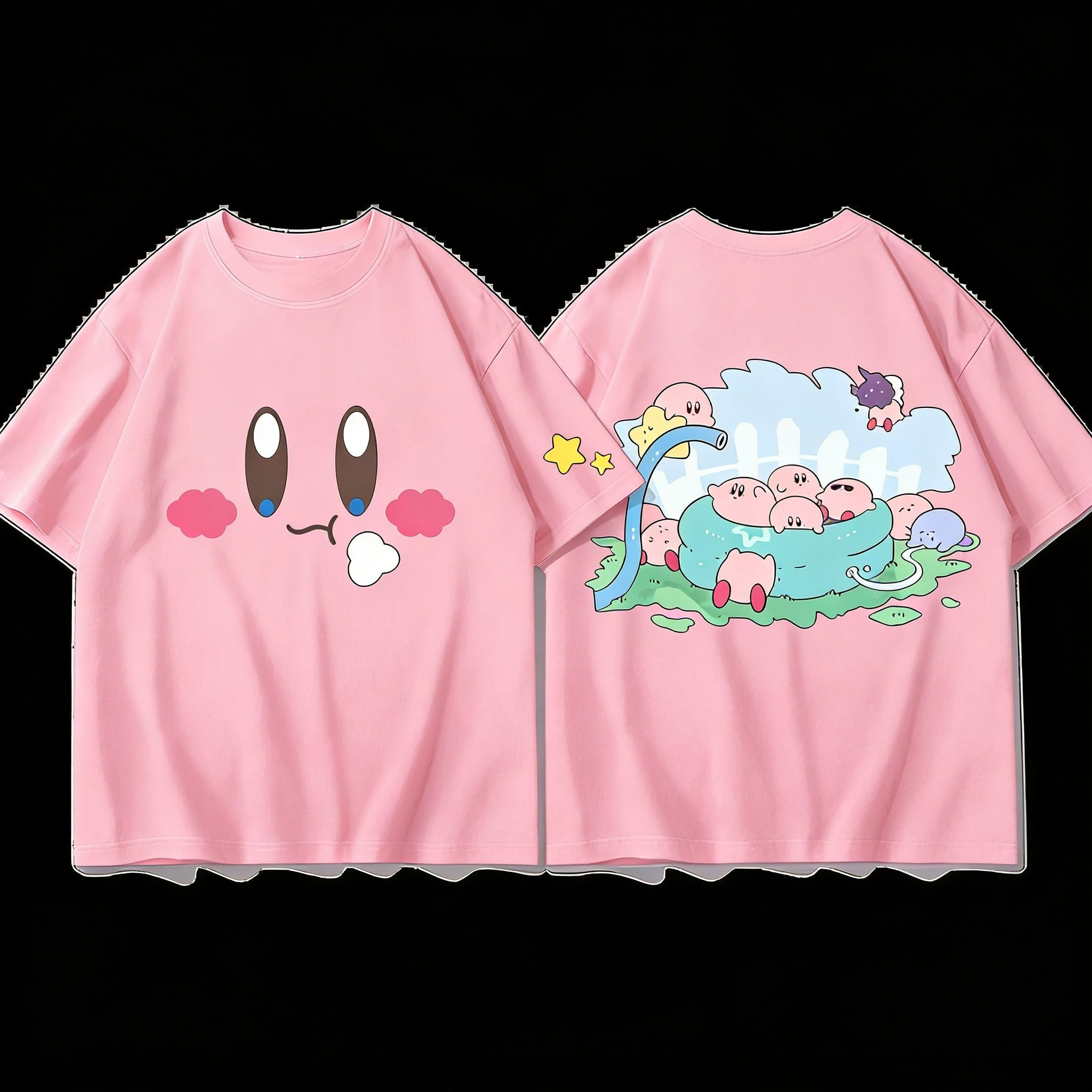Adult and Children Kirby Face Expression Pure Cotton Y2K T-Shirt Suitable for Staying Home or Going Out Women and Men Kids