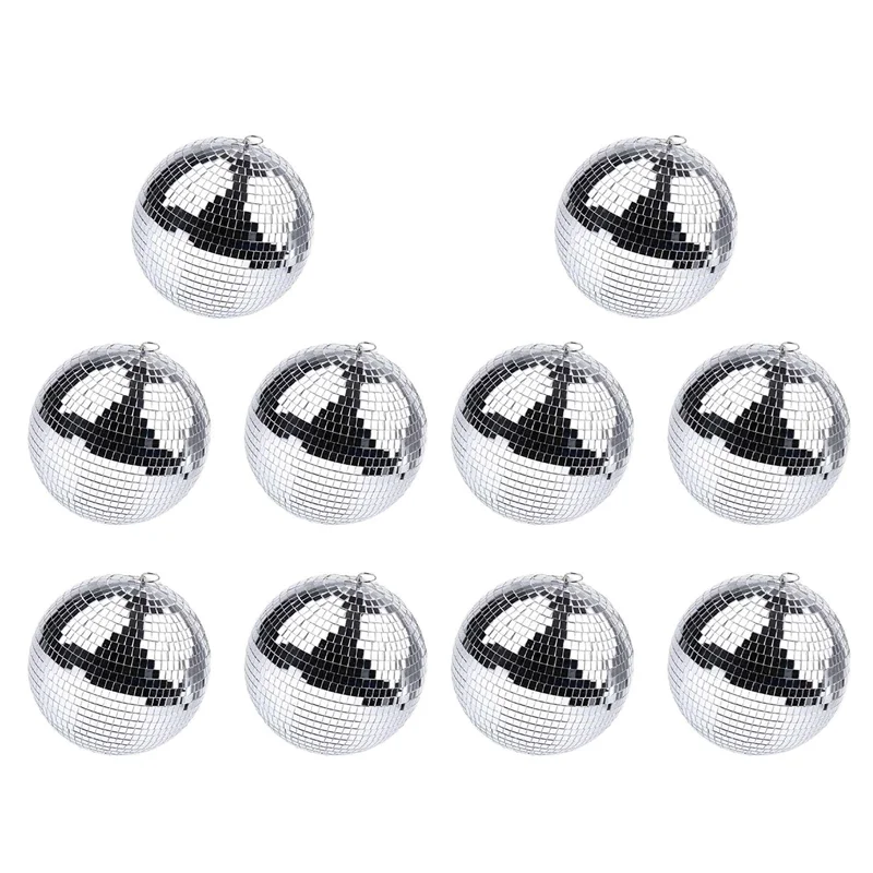 

10X серебряный зеркальный диско-шар, подвесной шар с подвесным кольцом для вечеринки с эффектом света, украшения дома, клубной сцены (8 дюймов)