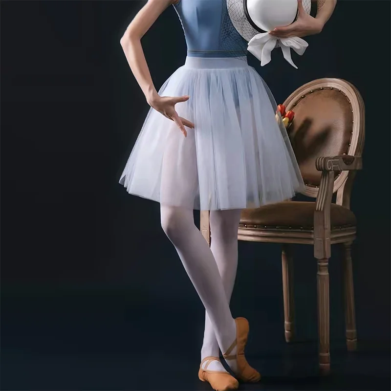 Professional Practice White Black Mesh Lace 50CM Long Classical Ballet Tutu Adult Dance Elastic Waist Tulle Ball Skirt Wholesale