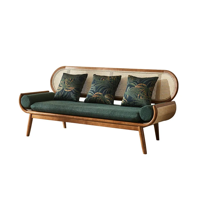 

wood real rattan sofa three-person small apartment simple modern homestay rattan sofa living room leisure sofa chair