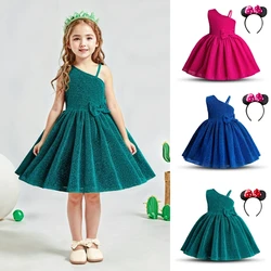 Girls Red/Green Christmas Dress Elegant Princess Dress+Minni Mouse Ear Headband Costume 2024 Carnival Birthday Party Fancy 3-8Y