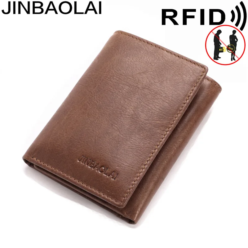 

Jinbaolai Brand Vintage Men's Genuine Leather Wallet Small Purse For Male Credit Card Holder Money Bag