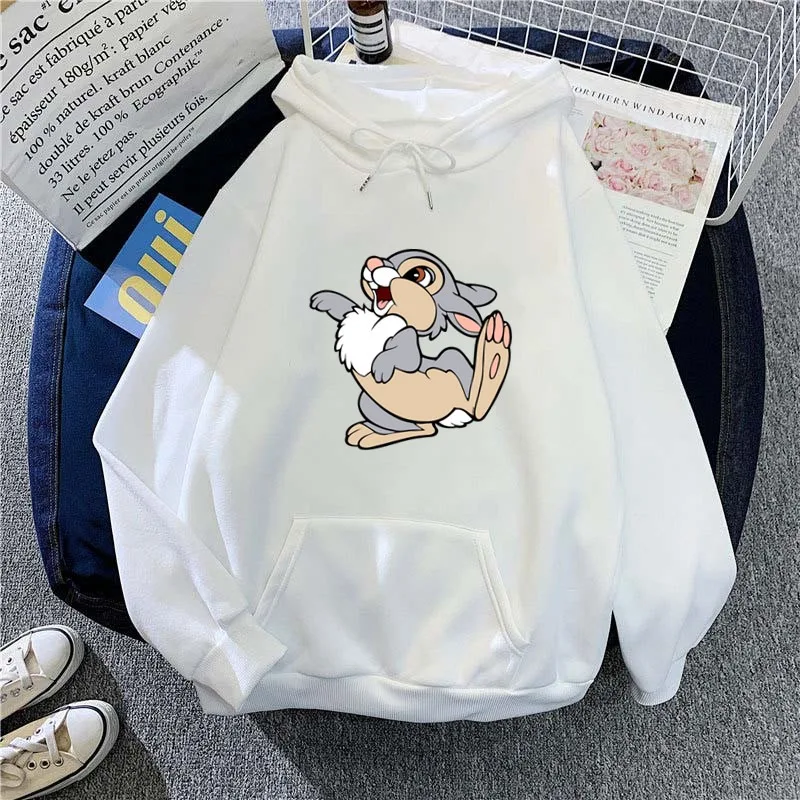 2024 Fashion Cute Even Bambi Thumper Rabbit Flower Autumn Women\'s Kawaii Hooded Pullover Cartoon Women\'s Harajuku Sweatshirt Top