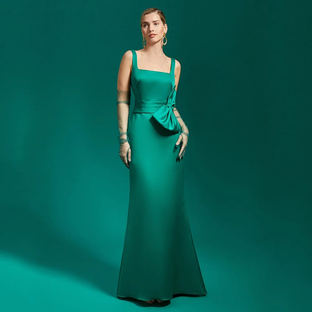 

Mermaid Evening Dress Satin Tank Square Collar Sleeveless Simple Formal Party Gowns for Women 2026 Bow Trumpet Bridesmaid Dress