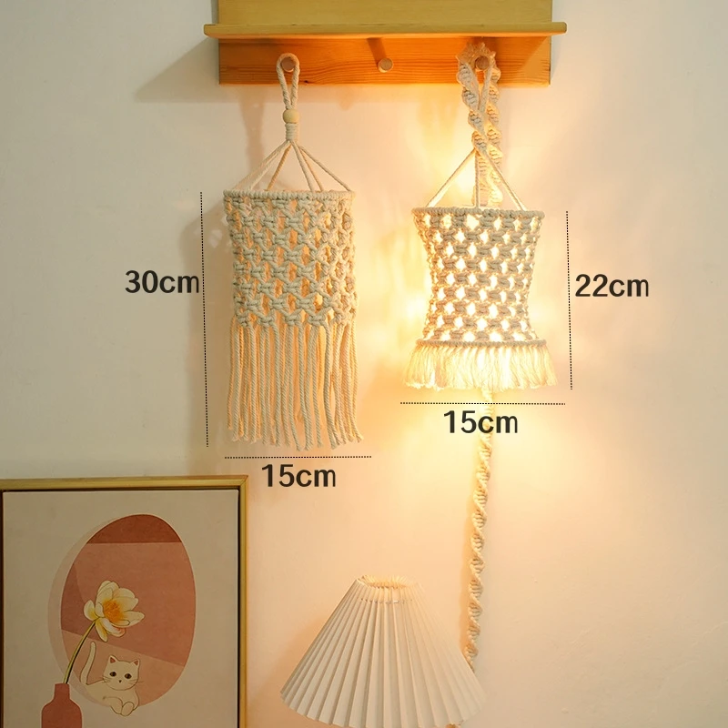 Imagem -03 - Boêmio Pendurado Abajur Macrame Mão-tecido Faça Você Mesmo Led Lustre Capa Sala de Estar Decoração de Casa Mesa de Parede Luz Abajur Montagem