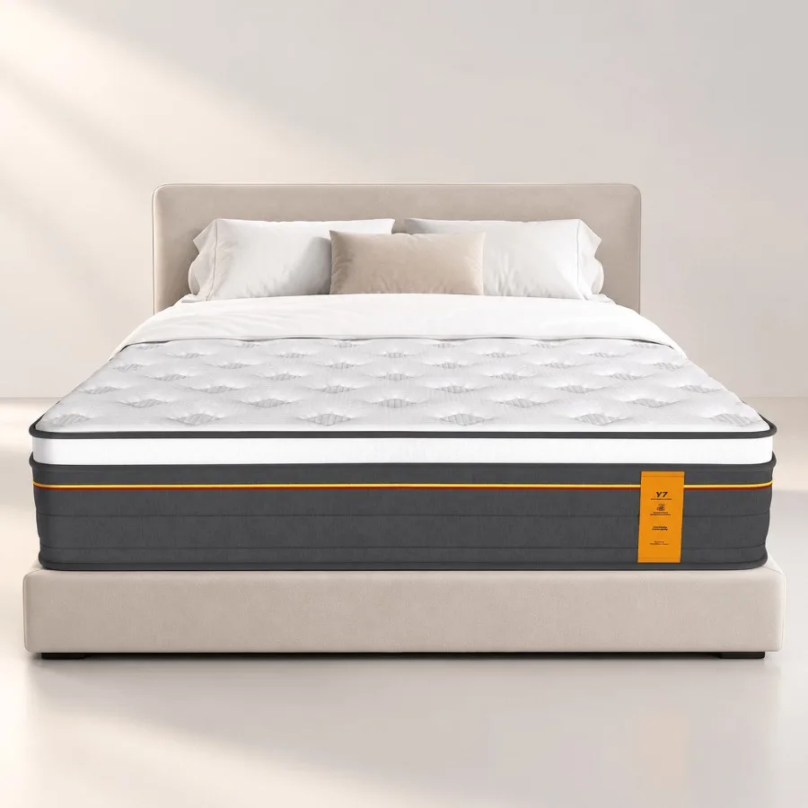 Full Size Mattress 12 Inch Hybrid Mattresses for Bedroom Use, Premium Foam and Innerspring, Charcoal Grey, Medium Firm Support