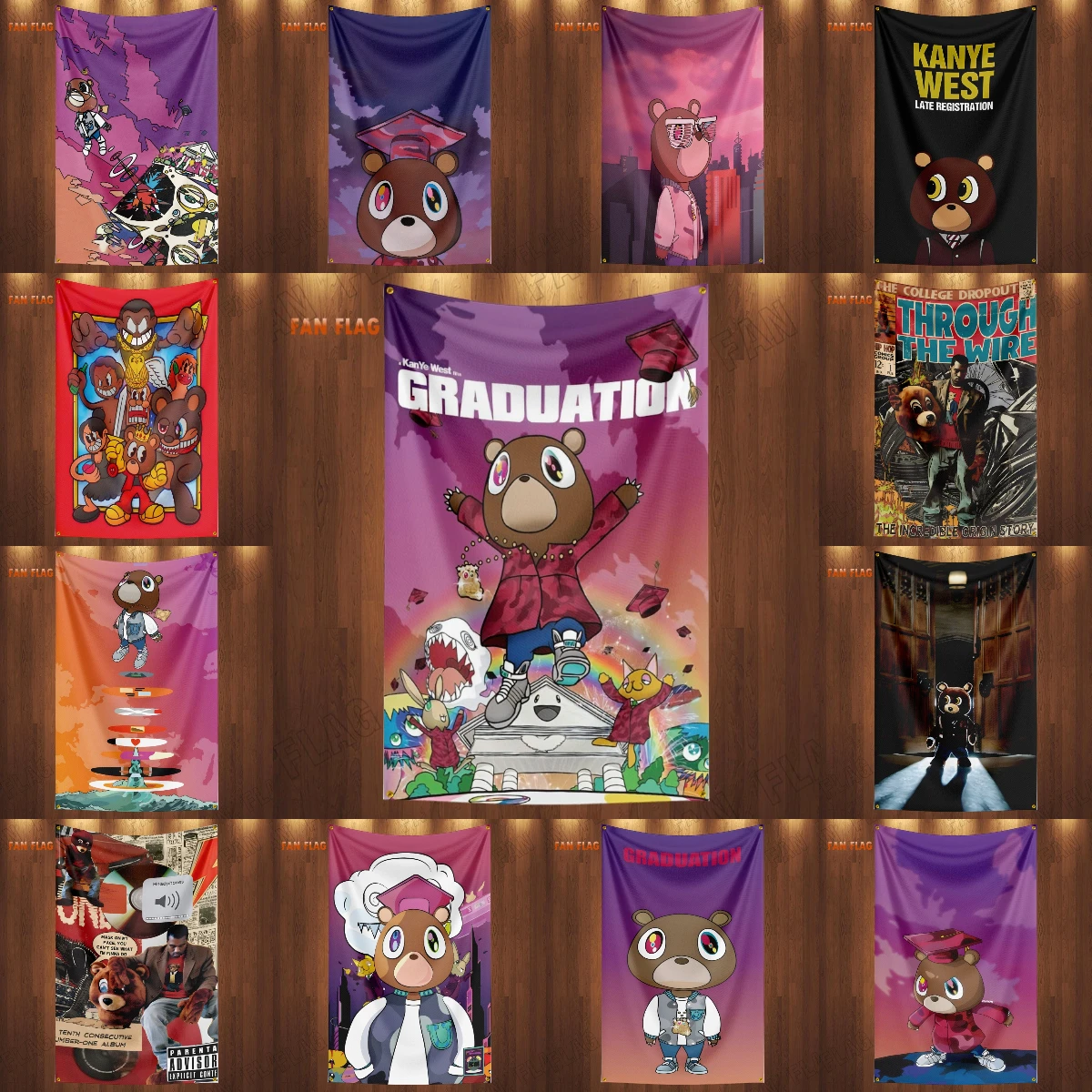 

90x150cm American Rapper Singer Kanye Flag West Bear Life of Pablo Hands Banner Decoration Poster Tapestry For Outdoor Decor