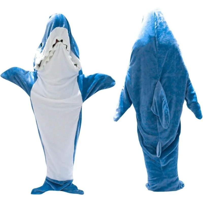 Cartoon Shark Sleeping Bag, Animal Jumpsuit, Pajamas, Flannel Home Clothes, Nightgown, Parent-child