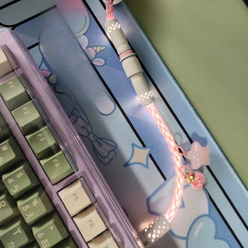 Tumbler Star Moon Theme Single Crystal Copper Aviation Plug in Cable Pink Luminous Keyboard Cable Magnetic Axis Keyboard Cable