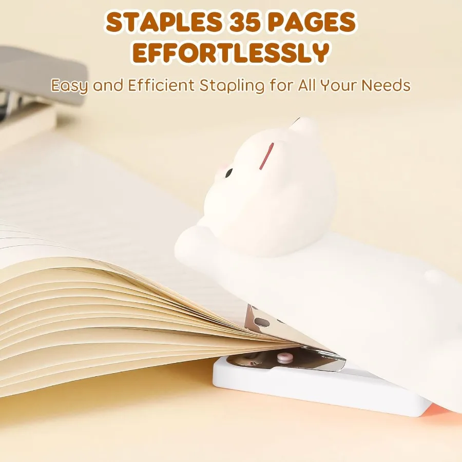 Mini Cute Animal Stapler with Staples Cartoon Stereoscopic Silicone PVC Stapler Laboaving Office Supplies for Students (White P