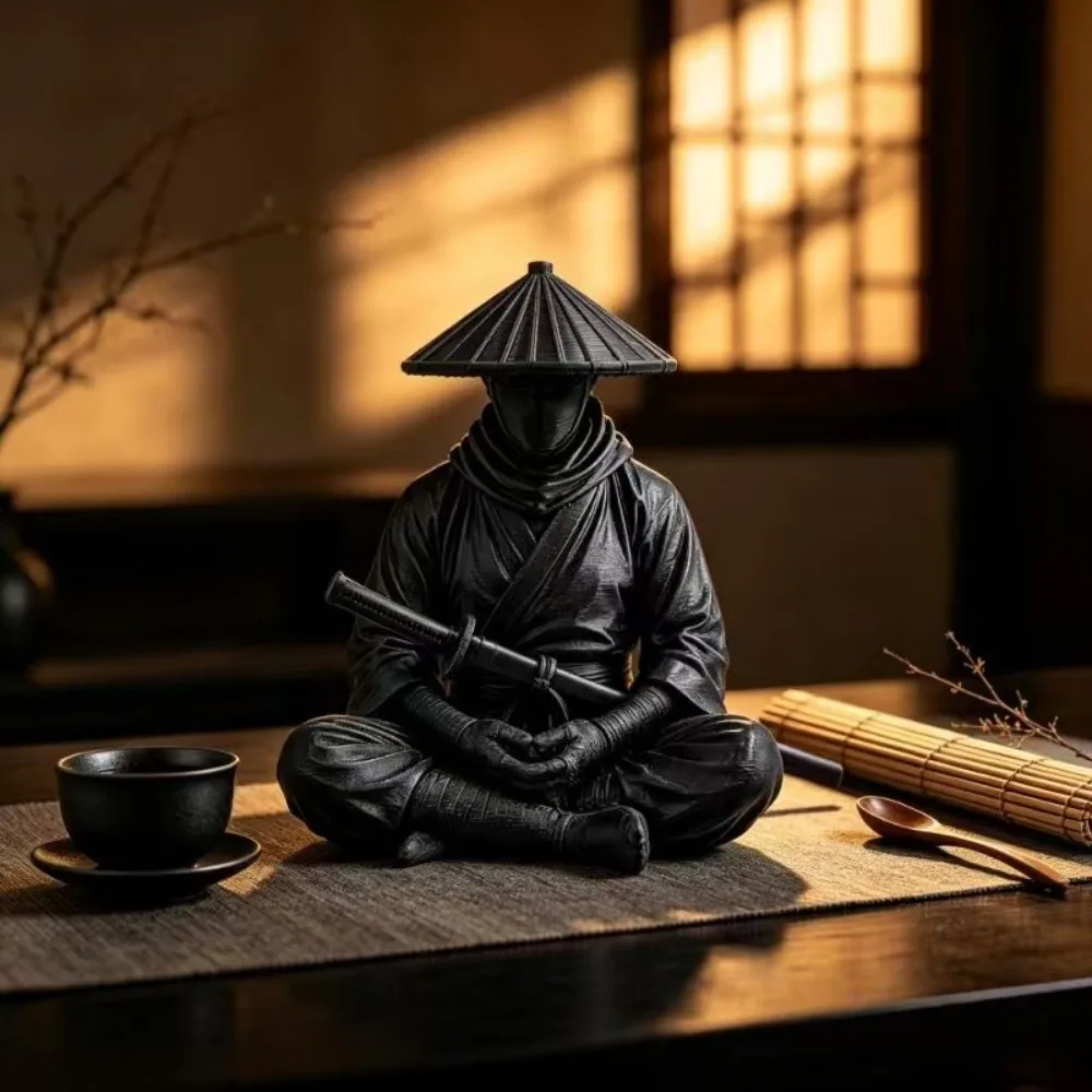 Funny Sitting Pose Ninja Ornaments 3D Printed Home Decor Warrior Figurine Dark Style Zen Statue Desk