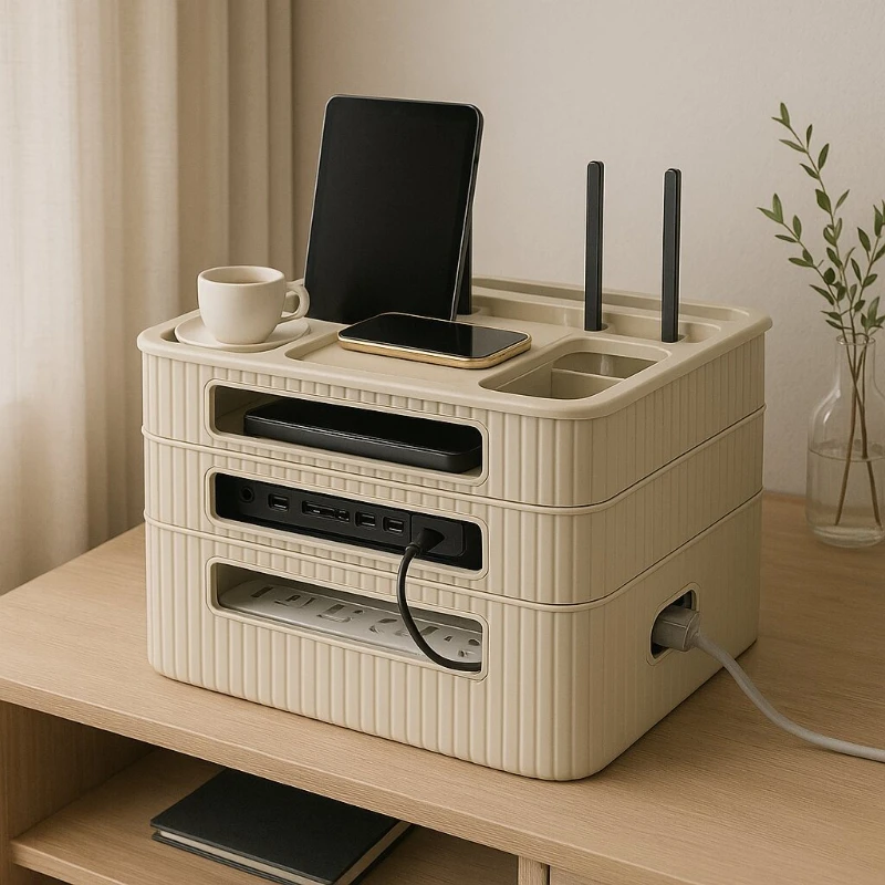 

WiFi Router Storage Box, TV Set-Top Box Holder, Modem Cable Organizer, Socket Storage Rack for Home Office and Living Room