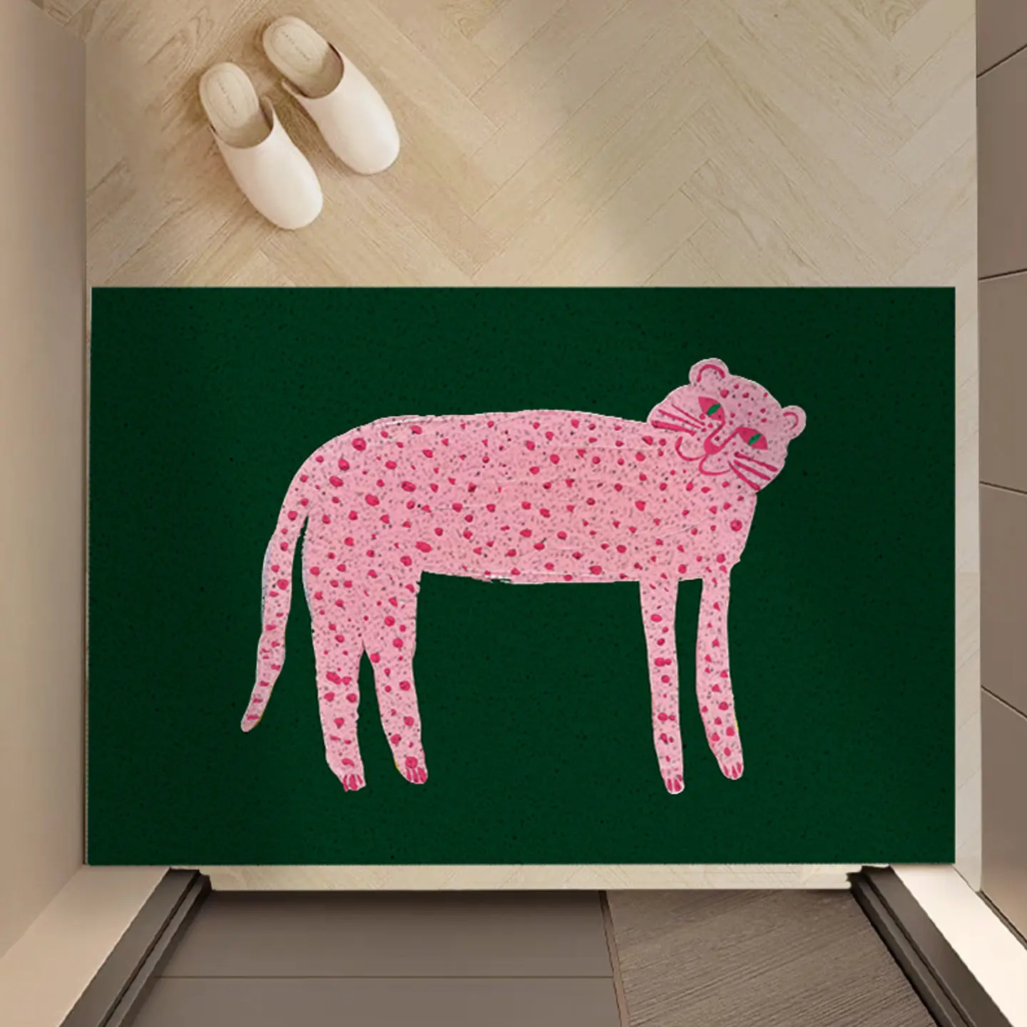 Pink Leopard PVC Coil Doormat Animal Art Pattern Non Slip Dust Removal Front Door Welcome Mat Entrance Decor Floor Rug