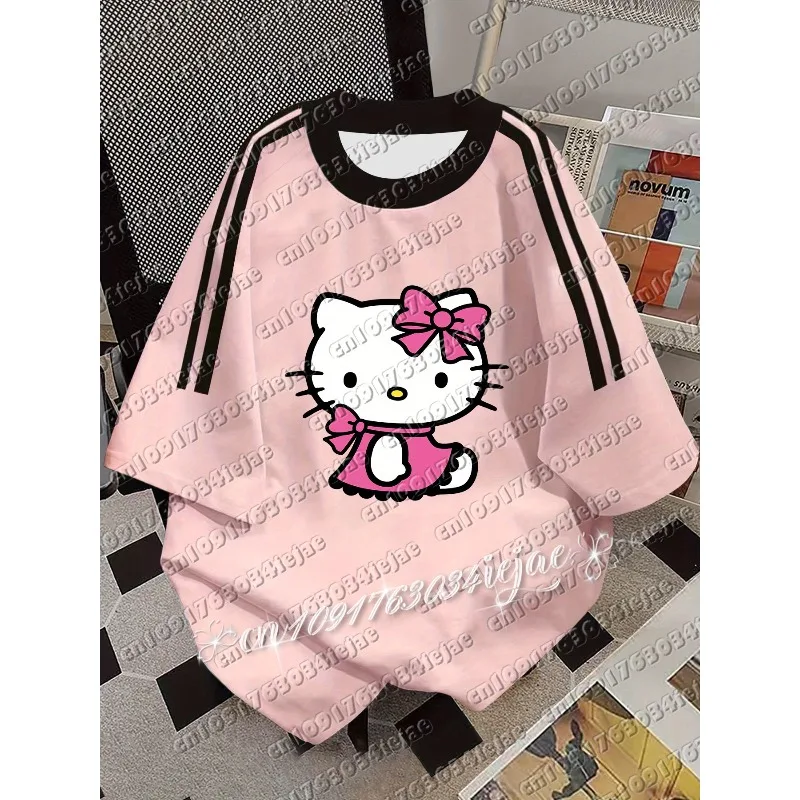 Camiseta de manga corta con estampado 3D de Hello Kitty para mujer, camiseta holgada informal de verano para hombre, camiseta de gran tamaño, ropa, novedad de 2026