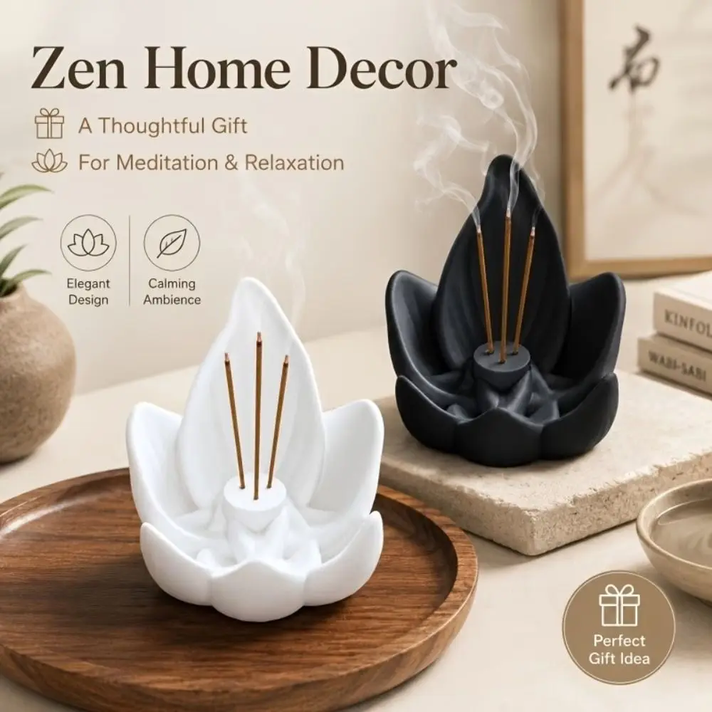 Creative Lotus Incense Burner Floral Glossy Finish Incense Cone Holder Petal Structure Freestanding Decorative Incense Holder