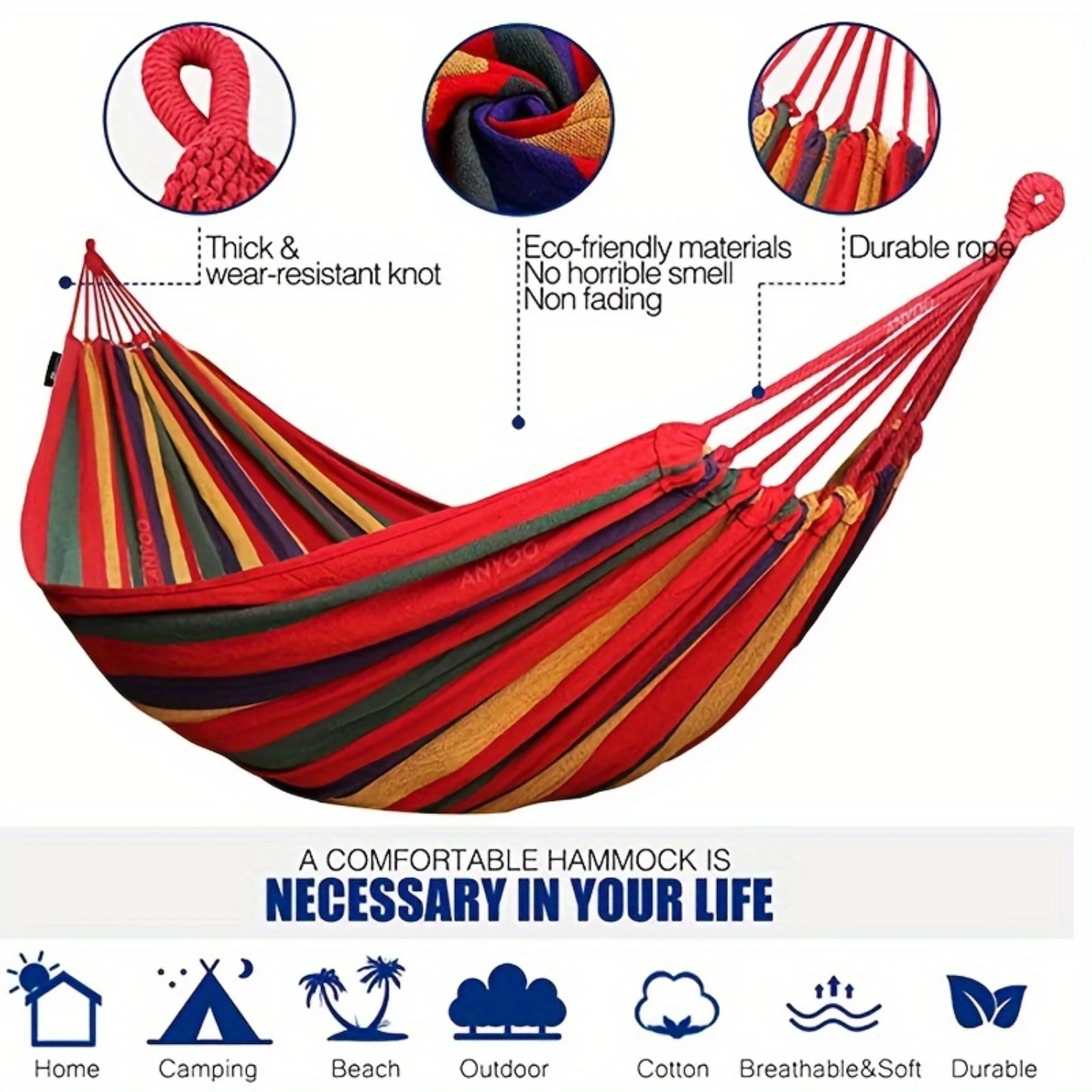 Heavy-Duty Canvas Hammock With Weather-Resistant Straps, 280Lbs Capacity - Ideal for Camping & Patio Relaxation