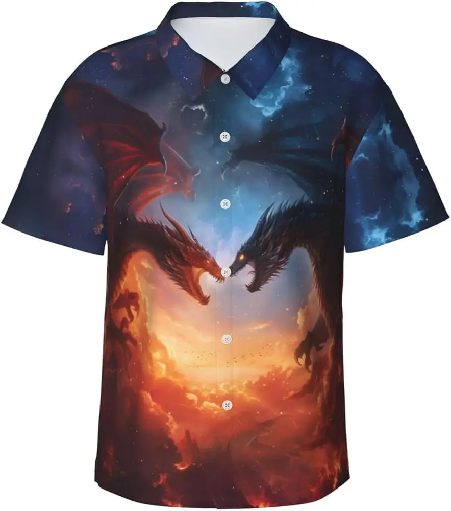 Men's 3D Print Dragon & Flames Graphic Lightweight Casual Shirt - Long Sleeve Lapel , 2025 Trendy Outing Wear, Summer Clothing,