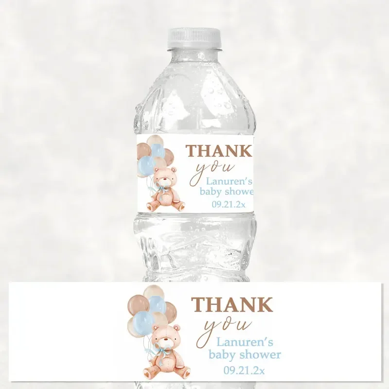 Custom Cute Bear Water Bottle Sticker Personalized Name Boy Girl Baby Shower Favor Labels Birthday Halloween Gift Party Supplies