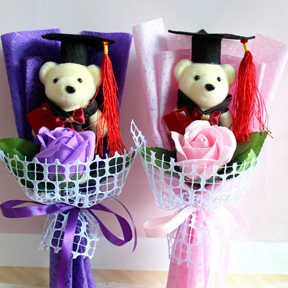 8 Pcs Graduation Season Dr Bear for Bouquet Adornments Cute Dolls Party Decor Non-woven Fabric Plush Toy