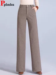 Women Formal Woolen Baggy Straight Pants Korean Office High Waist Loose Wide Leg Pantalones Fall Winter Wool Blend Casual Calca