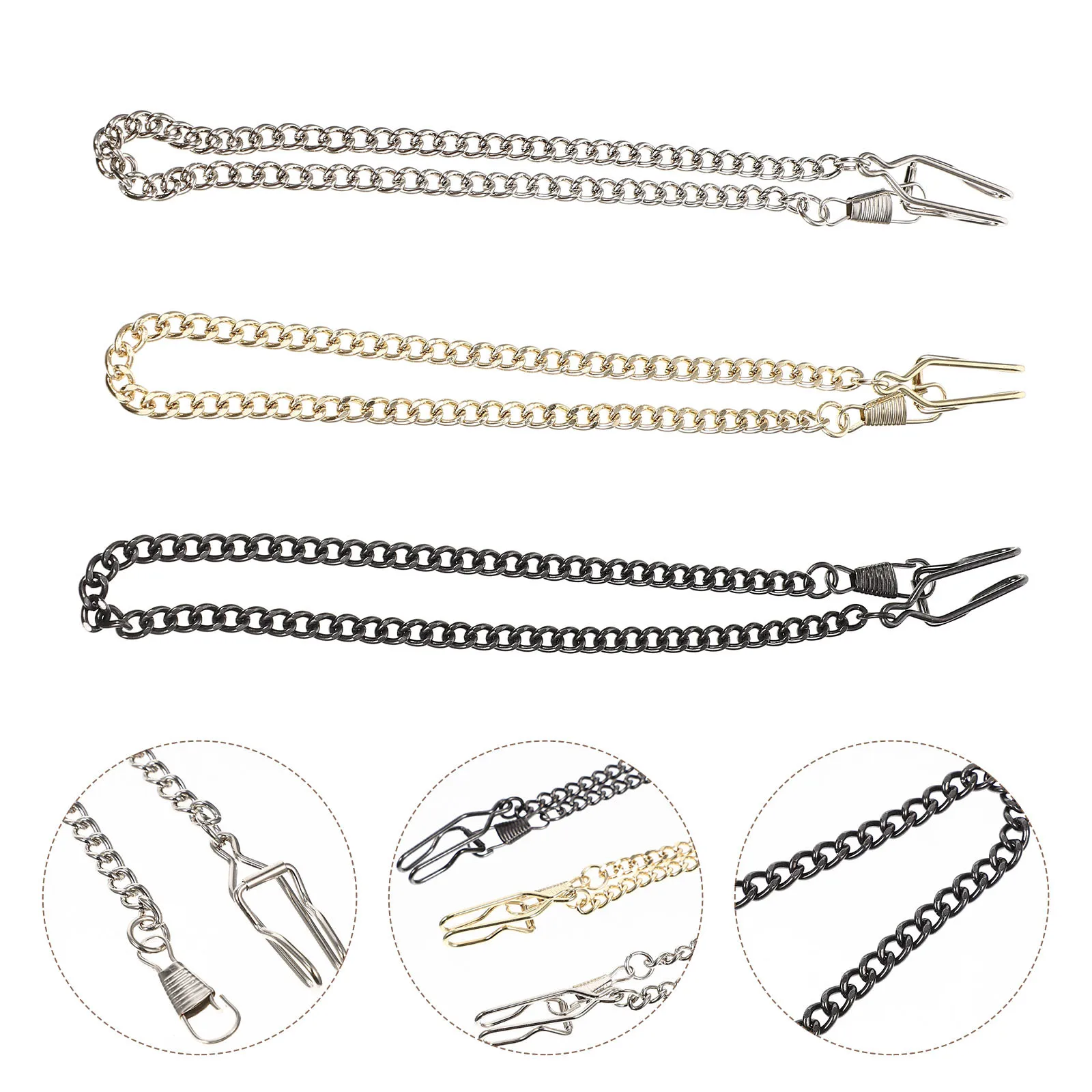 

3Pcs Pocket Watch Chain Iron Metal Strong Multi-Use Vintage Decorative Chain for Pants Wallet Chains Men Pocket Watch Supplies