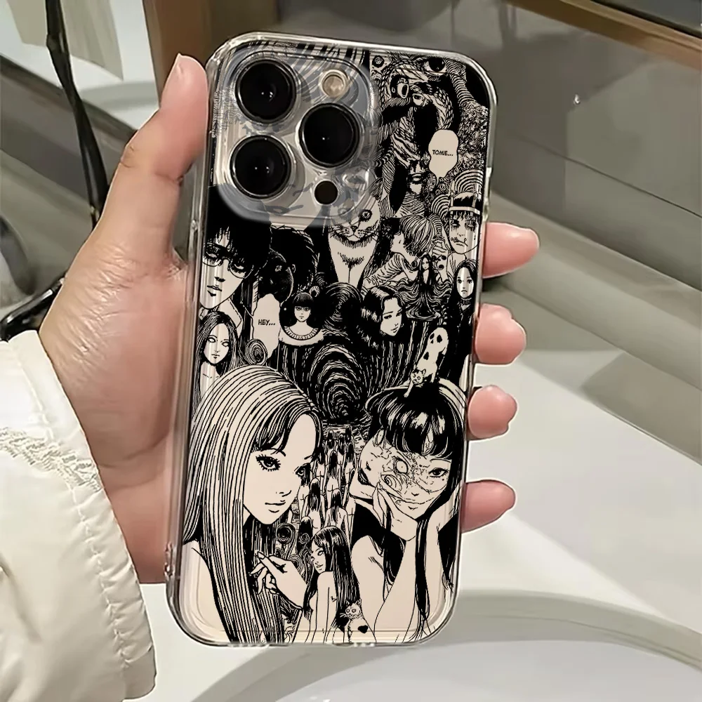 جراب هاتف Junji Ito Horror Manga Tomie لهاتف iPhone 16e 16 15 14 13 12 11 Mini Pro Max X XR XS Max 7 8 Plus شفاف ناعم من مادة البولي يوريثان