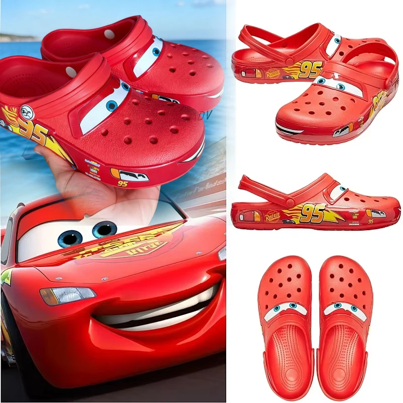 

Твердые водонепроницаемые тапочки с рисунком Диснея Пиксера и молниями Mcqueens, уличные сандалии, повседневная дышащая обувь из ЭВА с запахом на щиколотке, подарки