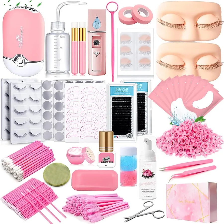 

Professional Lash Extension Kit for Beginners with Lash Mannequin Head Featuring Replaceable Eyelids False Eyelash Practice Str
