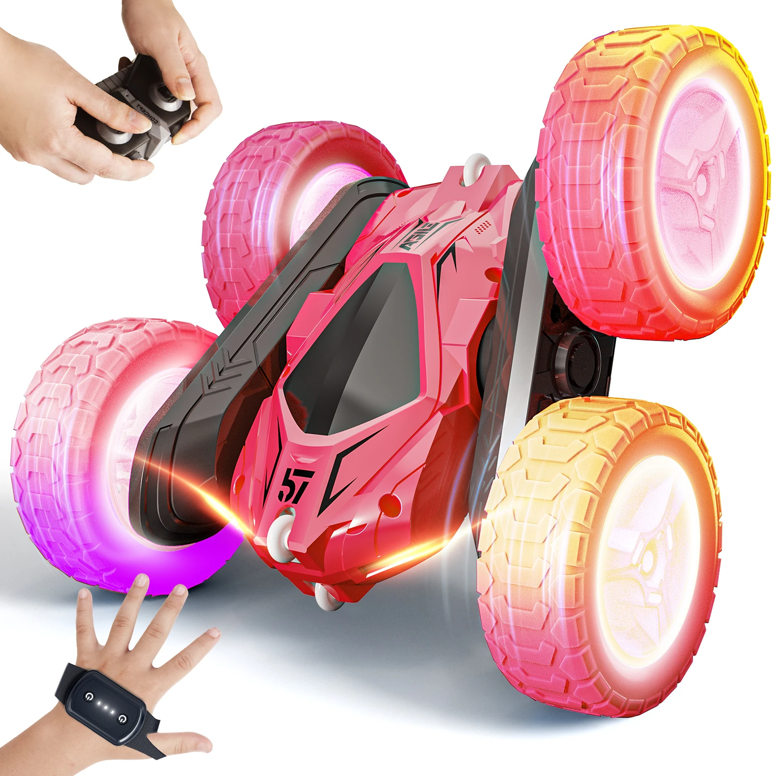 Remote Control Car, RC Cars Double Sided 360° Rotating Toy Car, Gesture Sensing RC Stunt Car with Headlight, Boy Gifts