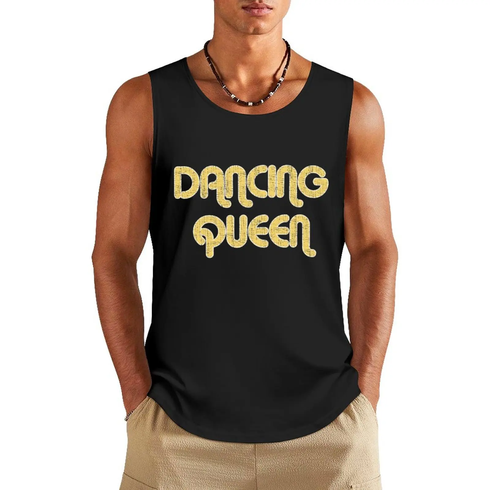 DANCING QUEEN Vintage Large Print 1970's Tank Top bodybuilding t-shirt sleeveless shirts clothing men Men's summer clothes 2024