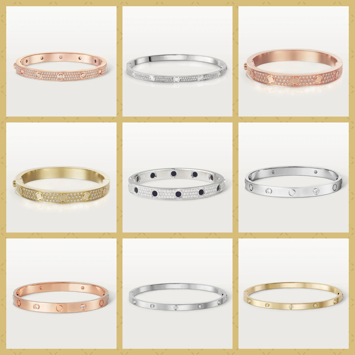 The Classic Style Bracelets Of The Love Series Are Available In Wide And Narrow Styles, Three Colors And Multiple Styles.