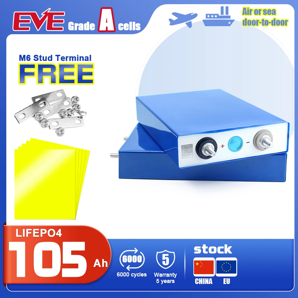 EVE 3.2V 105Ah Lifepo4 Rechargeable Batteries  4-16PCS Original Brand New Grade A EVE LF105 3C Discharge For Solar System