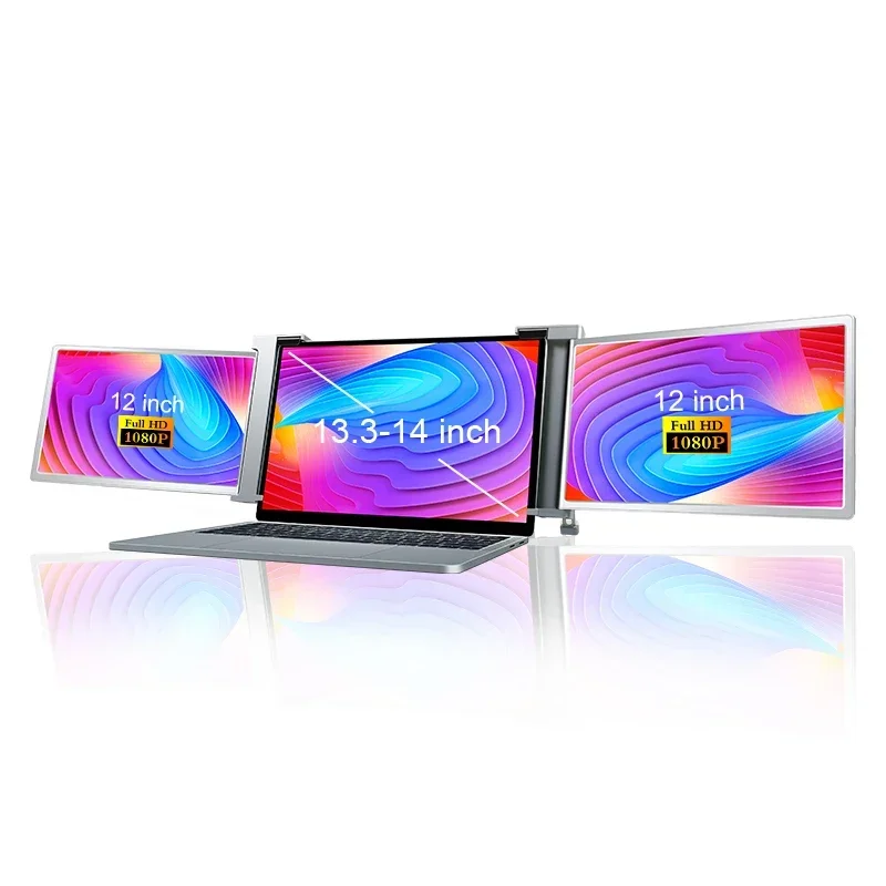 Best triple folding portable monitor 12 inch laptop monitor extender 1080 p IPS FHD display dual screen gaming monitor