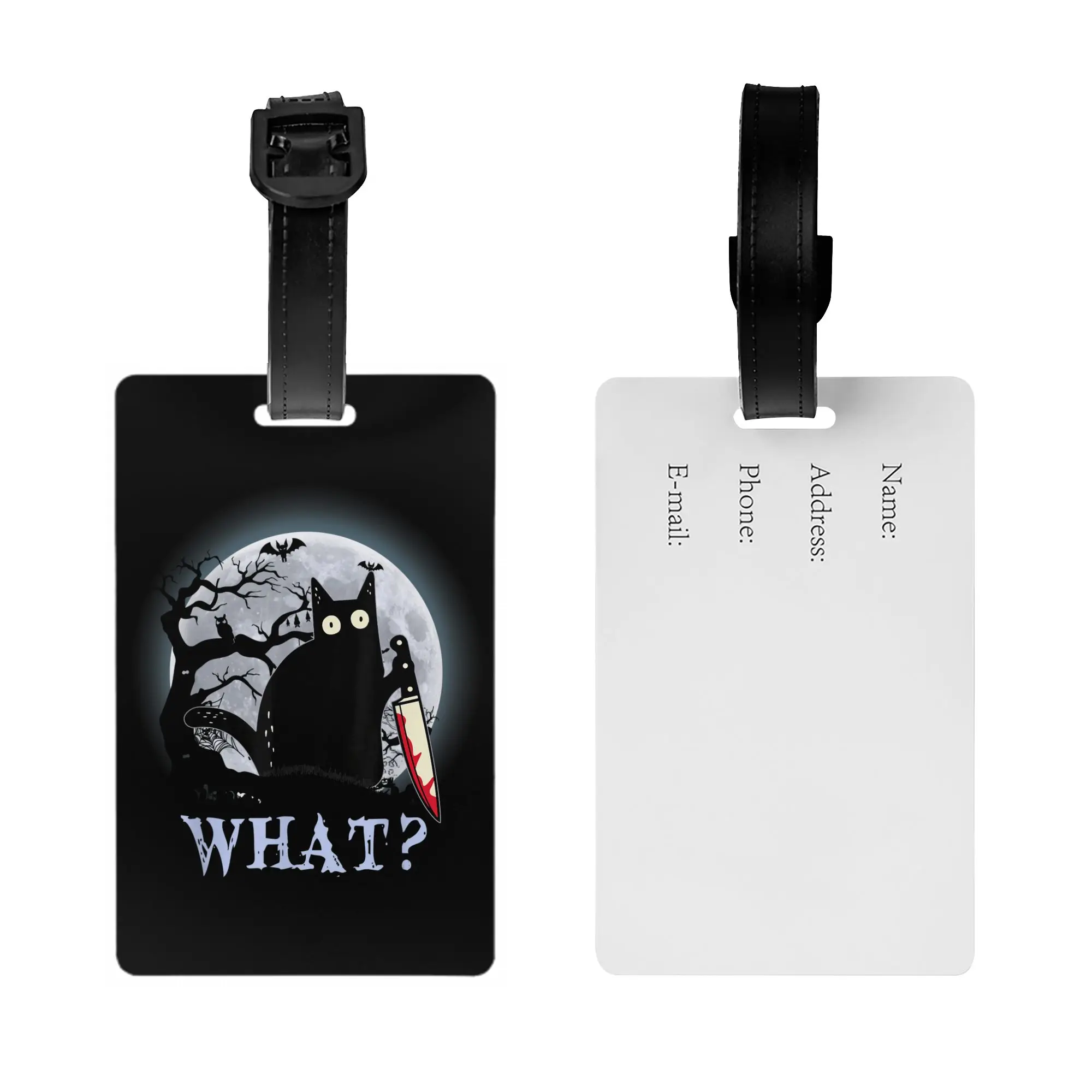 Cat What Luggage Tags Custom Murderous Black Cat With Knife Halloween Baggage Tags Privacy Cover Name ID Card