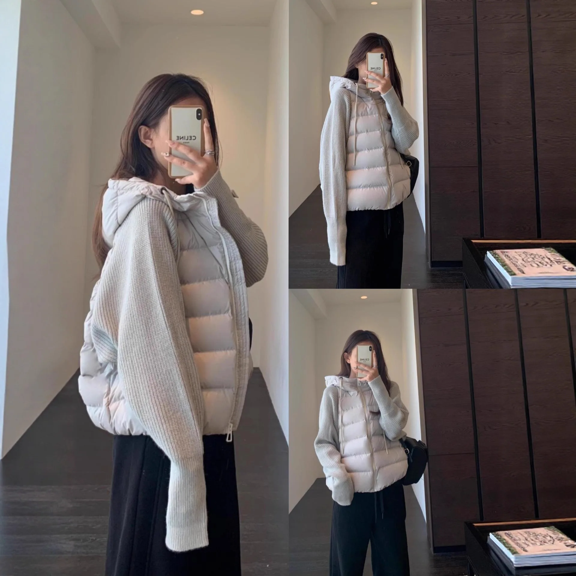 

Lightweight Knitted Splicing Cotton Jacket Women's Short Winter New Style Fake Two Piece Cotton Jacket Maillard Series Winter