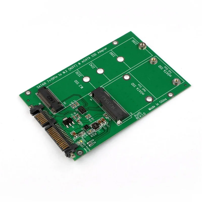 Superior 2 in 1 Sata-Base 2 Lane M.2 BKEY And mSATA SSD To SATA III 7+15 Pin 2.5 SATA Adapter