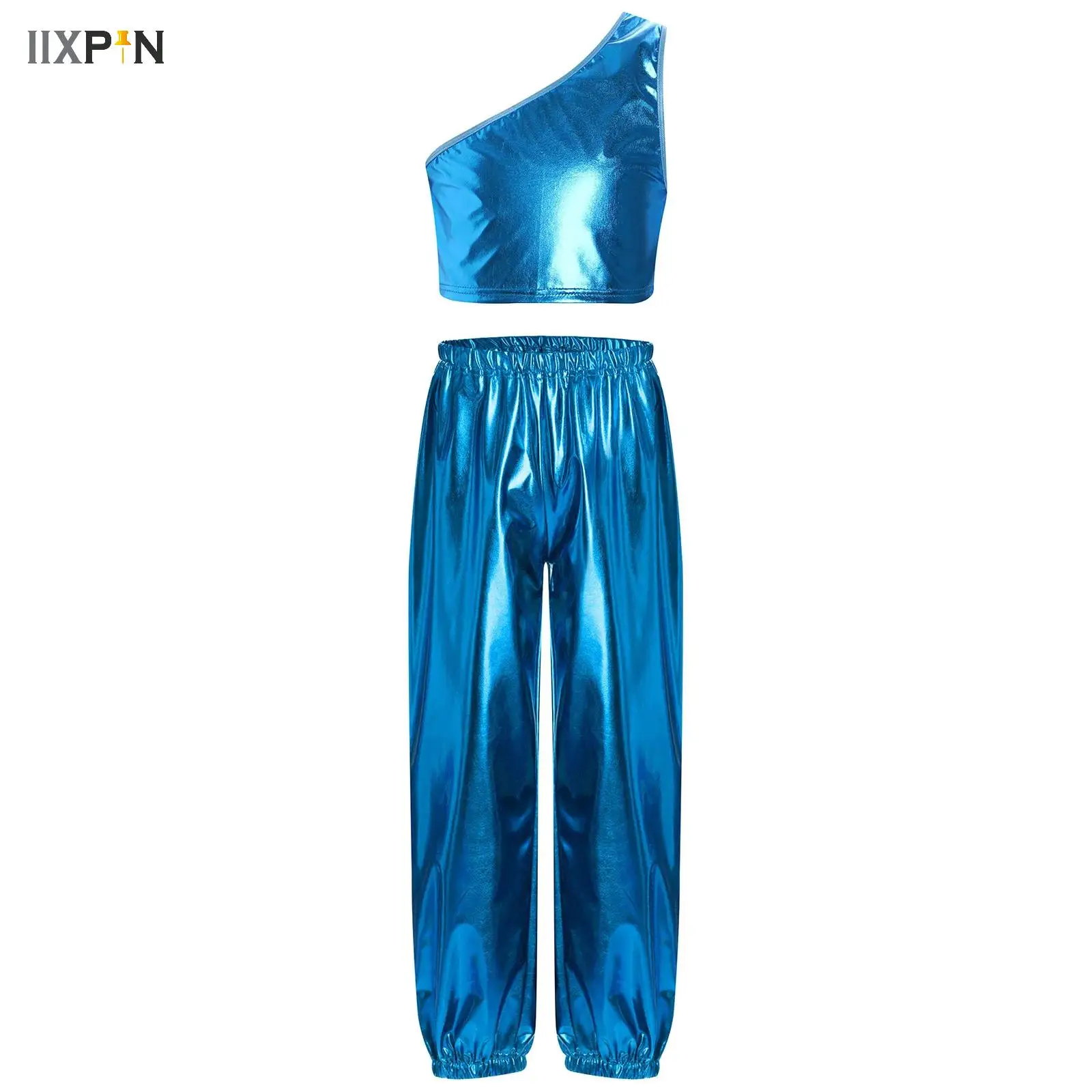 

Cool Bright Blue Street Dance Costume Kids Jazz Modern Fashion Clothes Boys Girls Hip Hop Cropped Tops Pants Stage Show Outfits