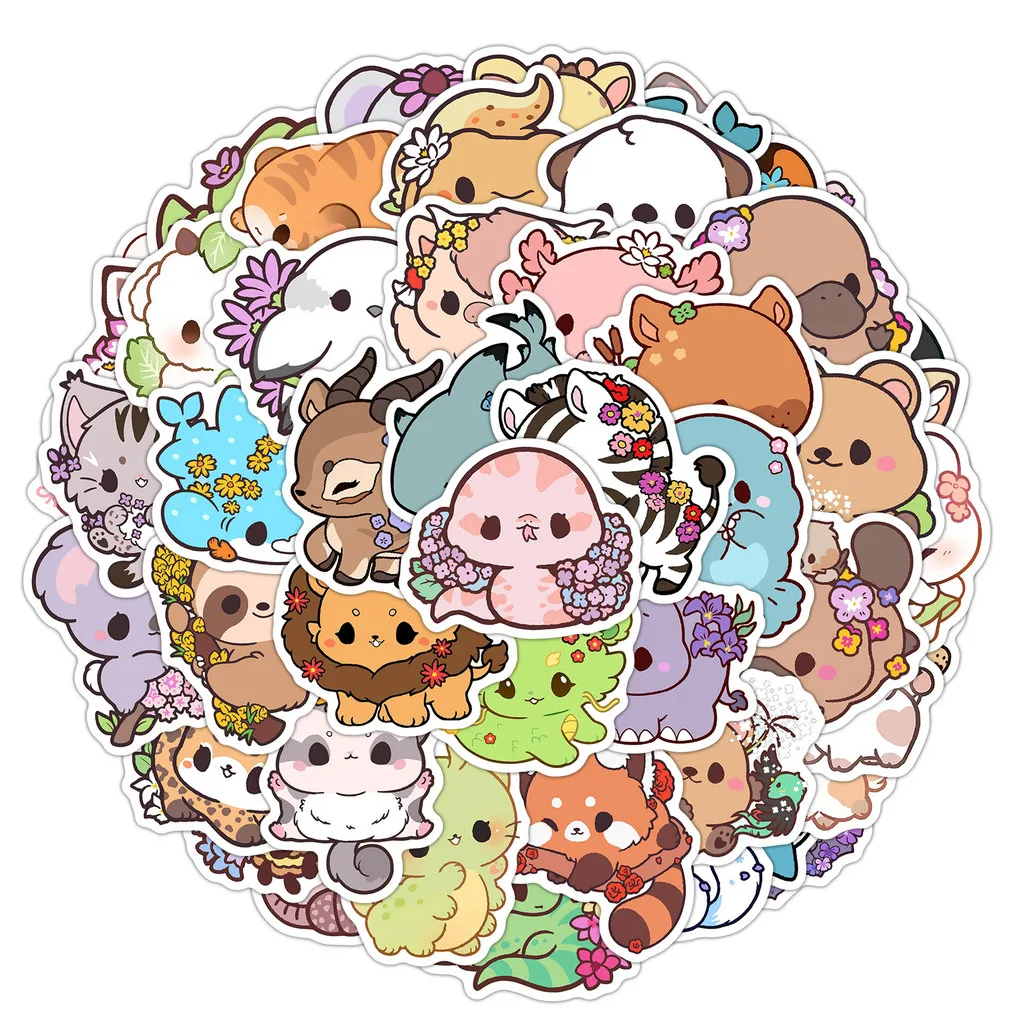 50PCS Cute Cartoon Animal Graffiti Stickers - Waterproof Decor for Water Cup & Computer(Anime Worlds Store)